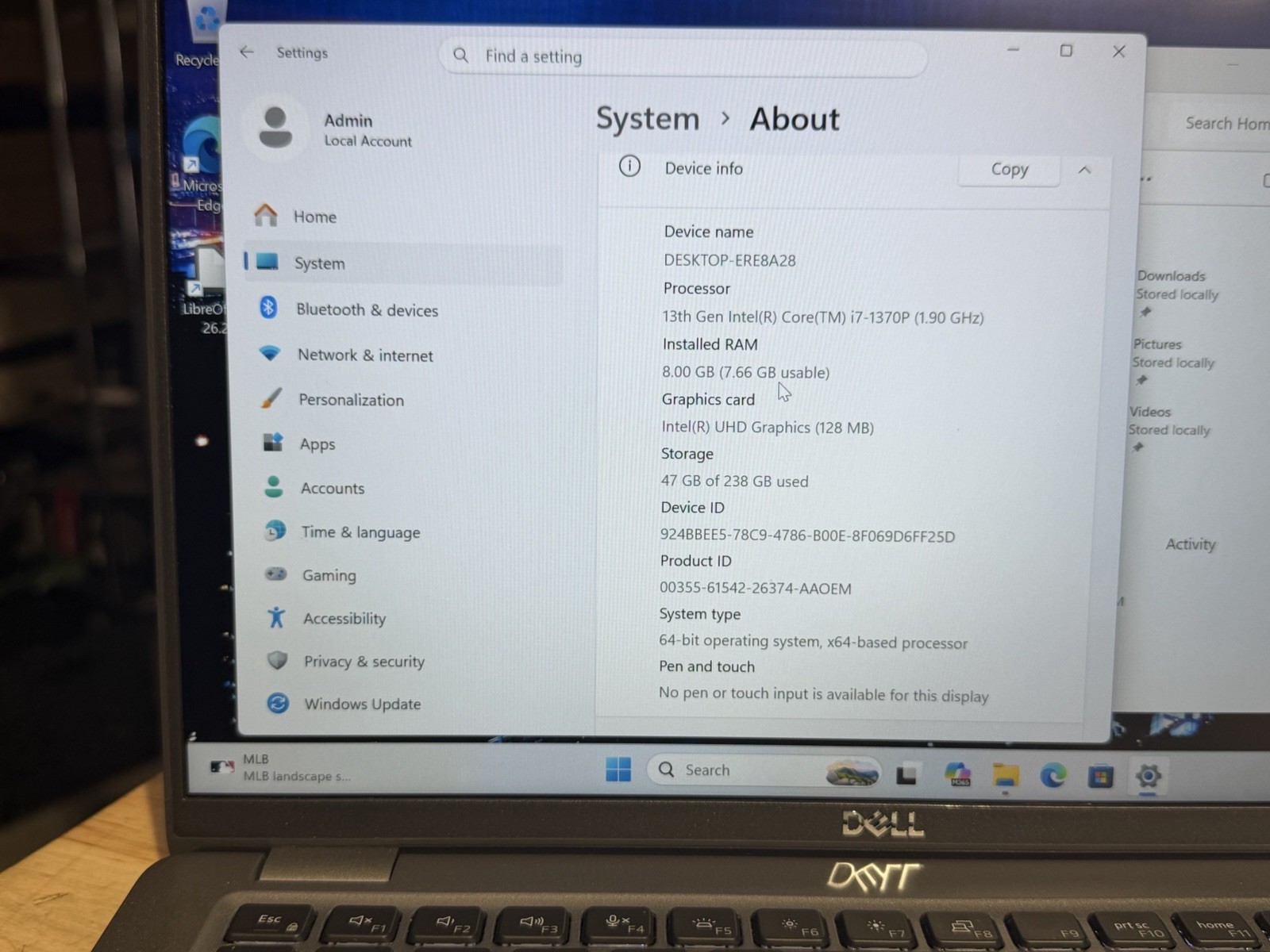 Dell Latitude 5440 Laptop i7-1370p 8GB Ram 256 SSD Win 11 Pro + Libre Office