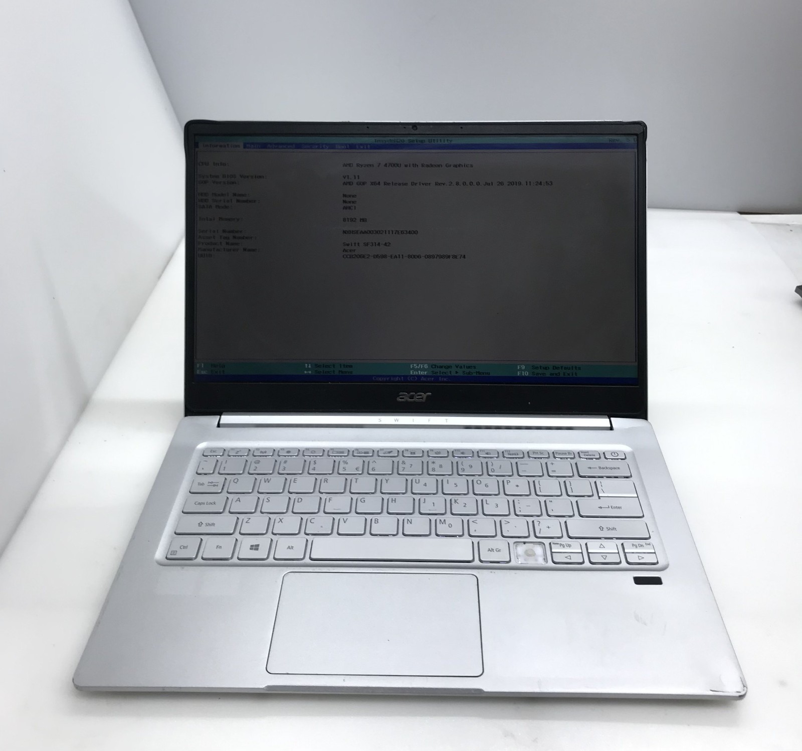 ACER SWIFT SF314-42 AMD RYZEN 7 4700U@2GHz 8GB RAM NO OS/SSD *FOR PARTS/REPAIRS