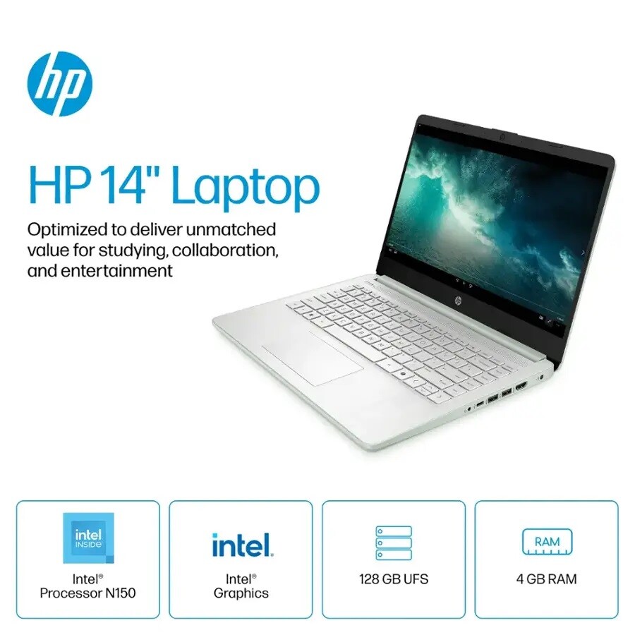 HP 14 Laptop computer 14 inch Intel Processor N150 UPTO 16GB RAM 384GB Win11Pro