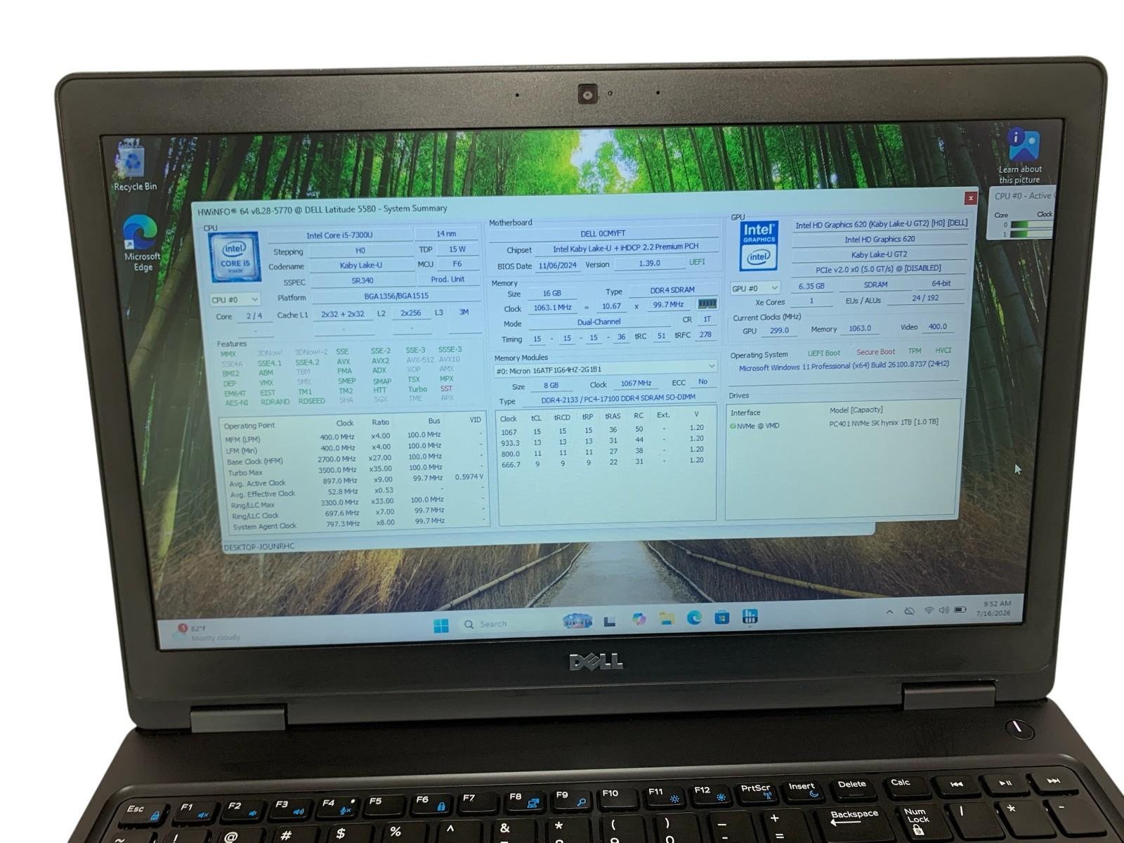 Dell Latitude 5580 15.6″ Laptop Intel Core i5-7300U 16GB RAM 1TB NVMe SSD Win11P
