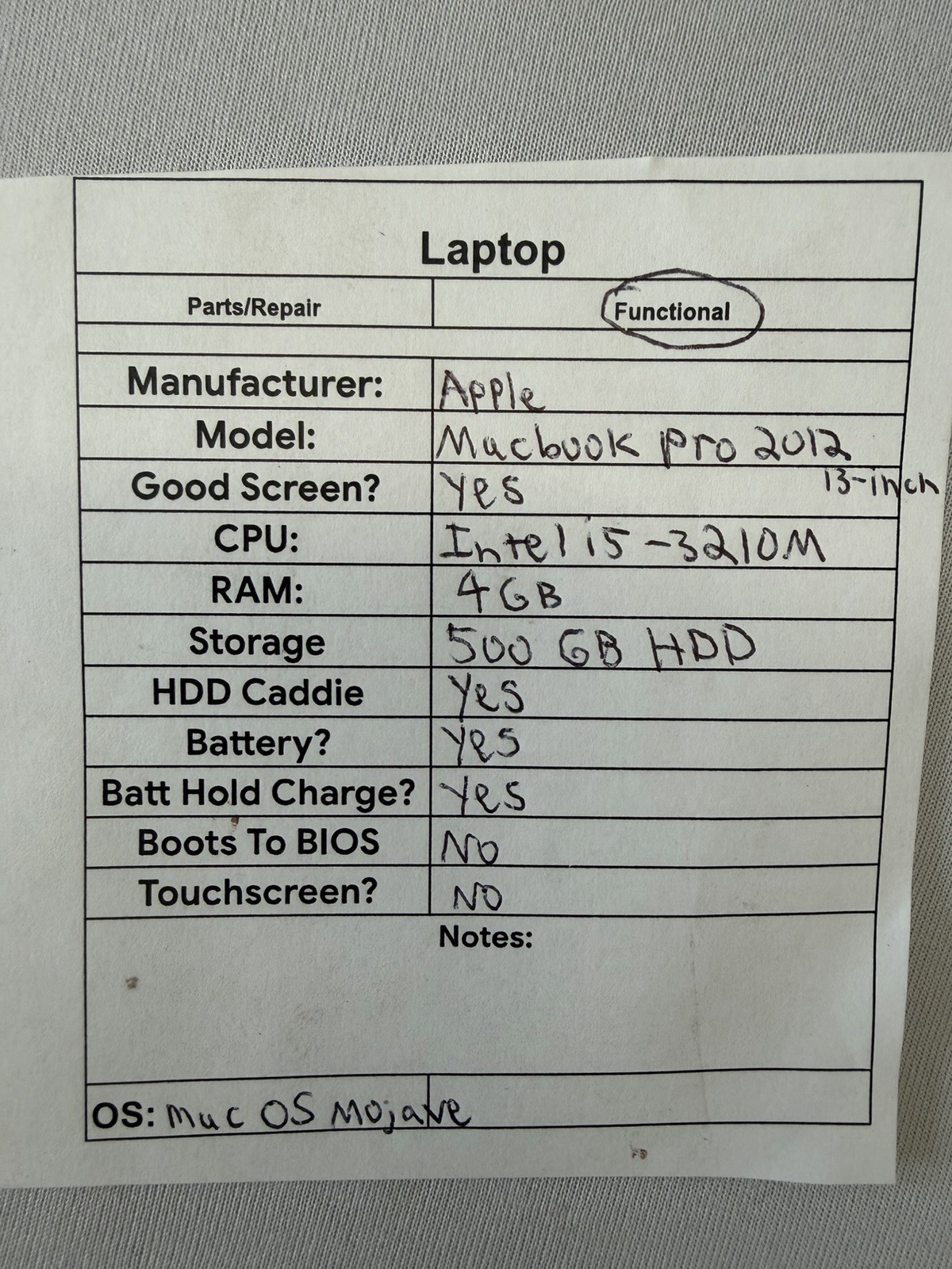 Apple Macbook Pro 2012 Laptop – Good Screen – Intel i5-3210M – Read Des
