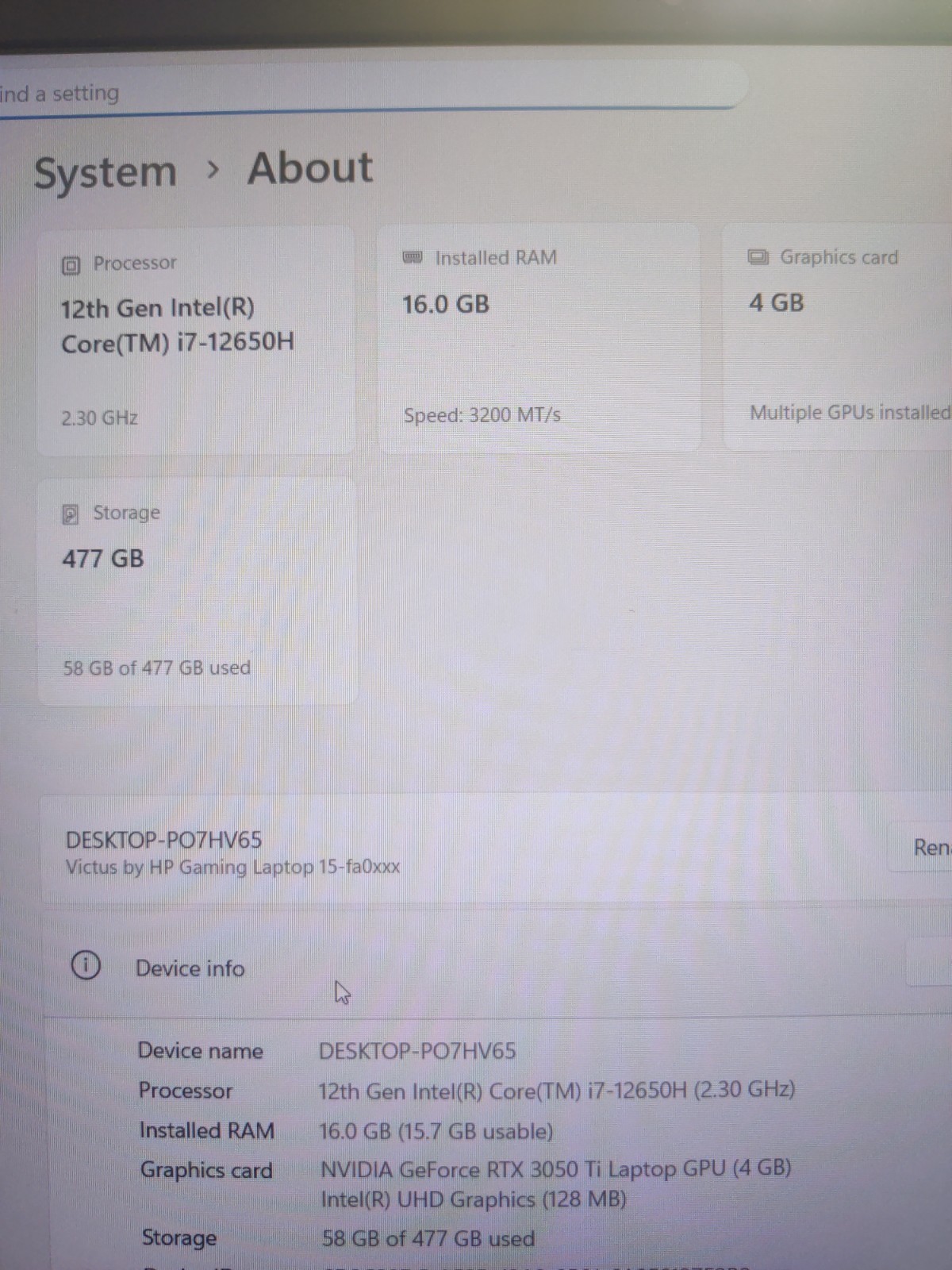 HP Victus 15.6 Black 144Hz FHD 2.3 GHz i7-12650H 16GB 500gb NVIDIA RTX 3050 Ti