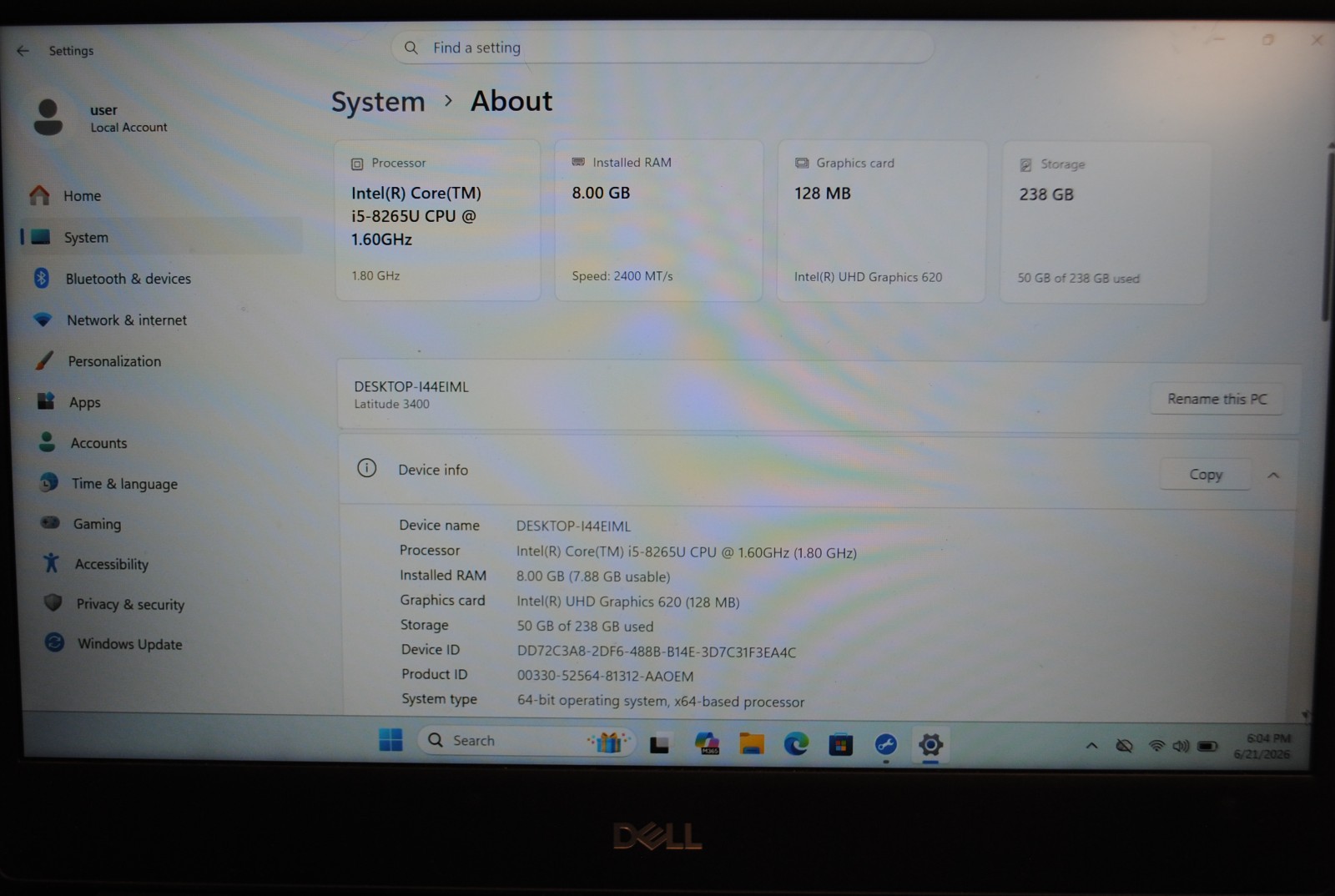 Dell Latitude 3400 Win 11 pro i5-8265U 1.6GHz 8GB Ram 256GB nvme FREE SHIPPING