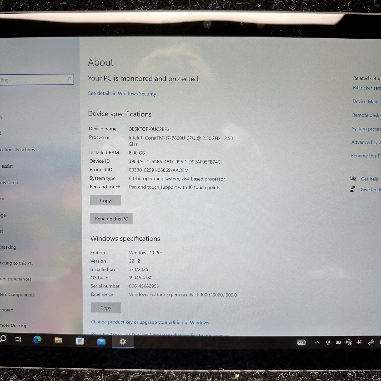 Microsoft Surface Pro 1796 i7-7660U 8GB RAM 256GB SSD W10 Pro No A/C 57% BATT
