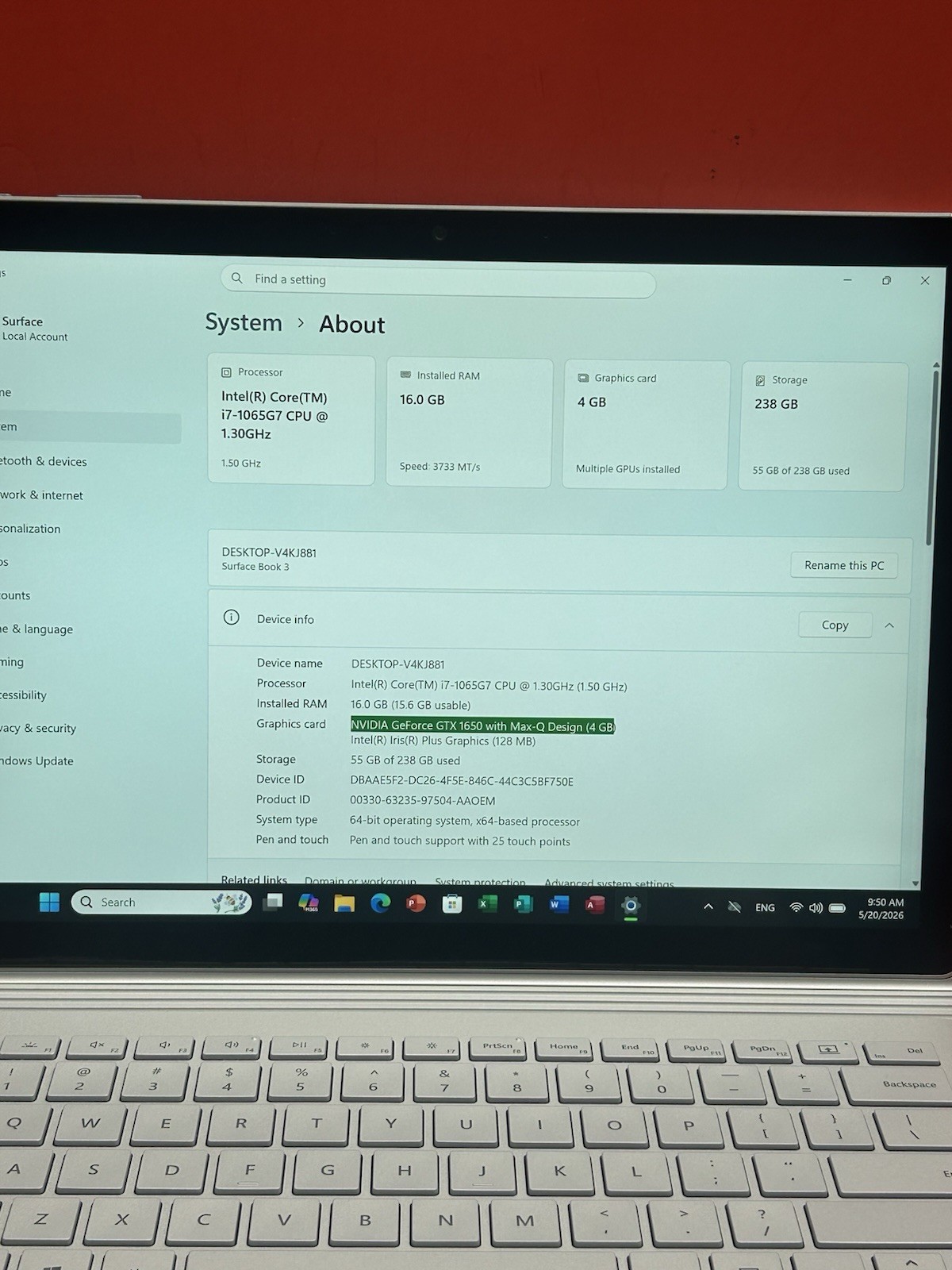 Microsoft Surface Book 3 14” 1900 TOUCH-10th i7-1065G7 16GB 256GB GTX 1650 Max-Q