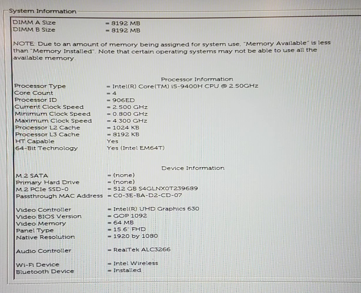 Dell Precision 5540, 15.6″, i5-9400H@2.5GHz, 16GB, 512GB NVMe, No OS, Lot of 4