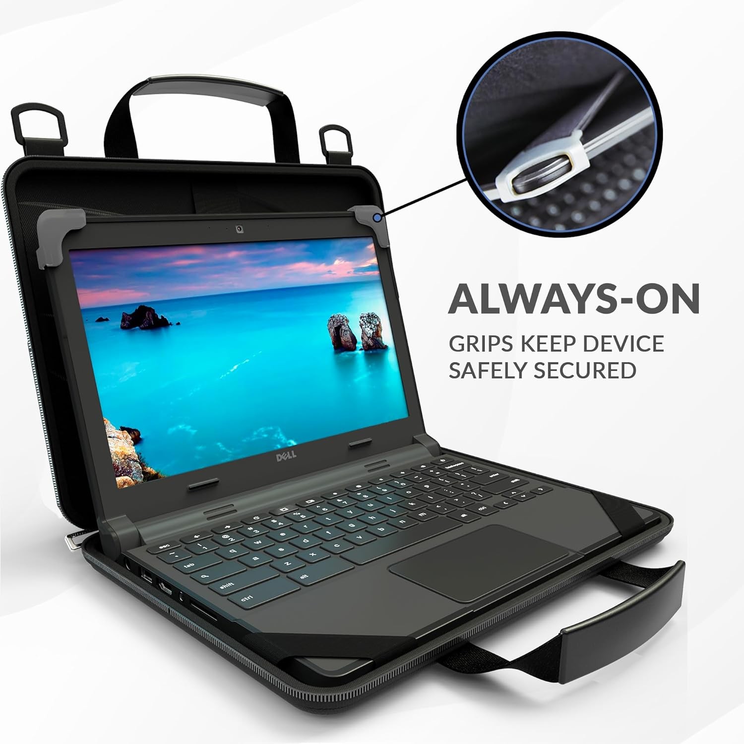 11-11.6 Inch Zip Lite Always-on Chromebook Protective Hard Case with Pouch & Str