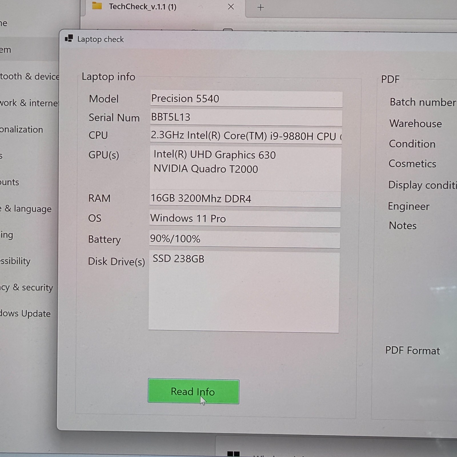 Dell Precision 5540 i9-9880H Quadro T2000 16GB RAM 256GB SSD Win11 Pro Laptop
