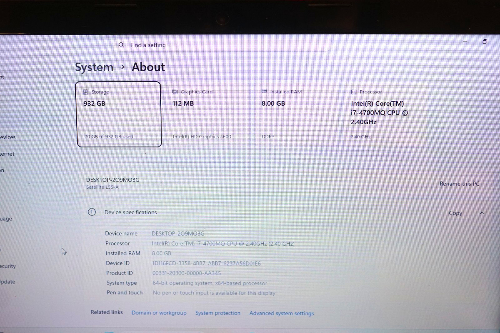 Active Latest 25H2 WIN11 PRO Toshiba L55-A5299 Gen4 i7@2.40GHz,8GB RAM,1TB HDD
