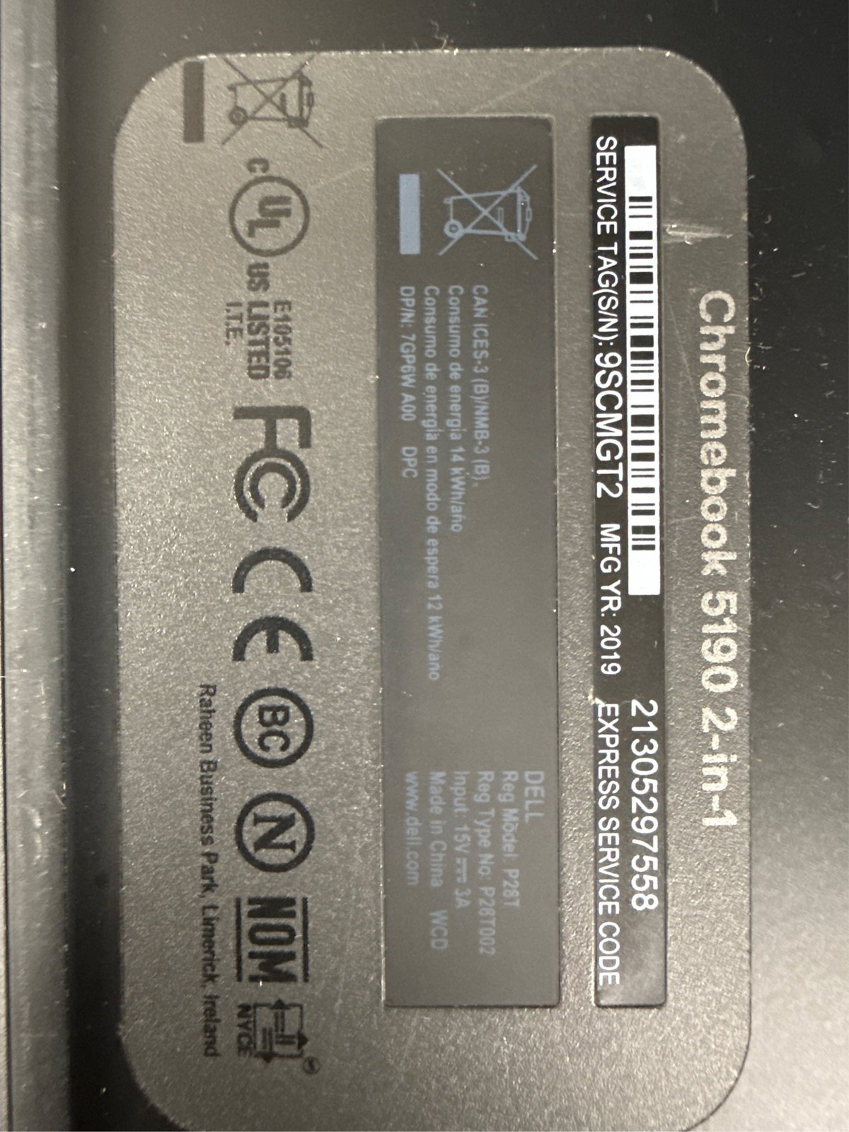 Dell Chromebook 5190 Laptop Computer Chromebook *For Parts*