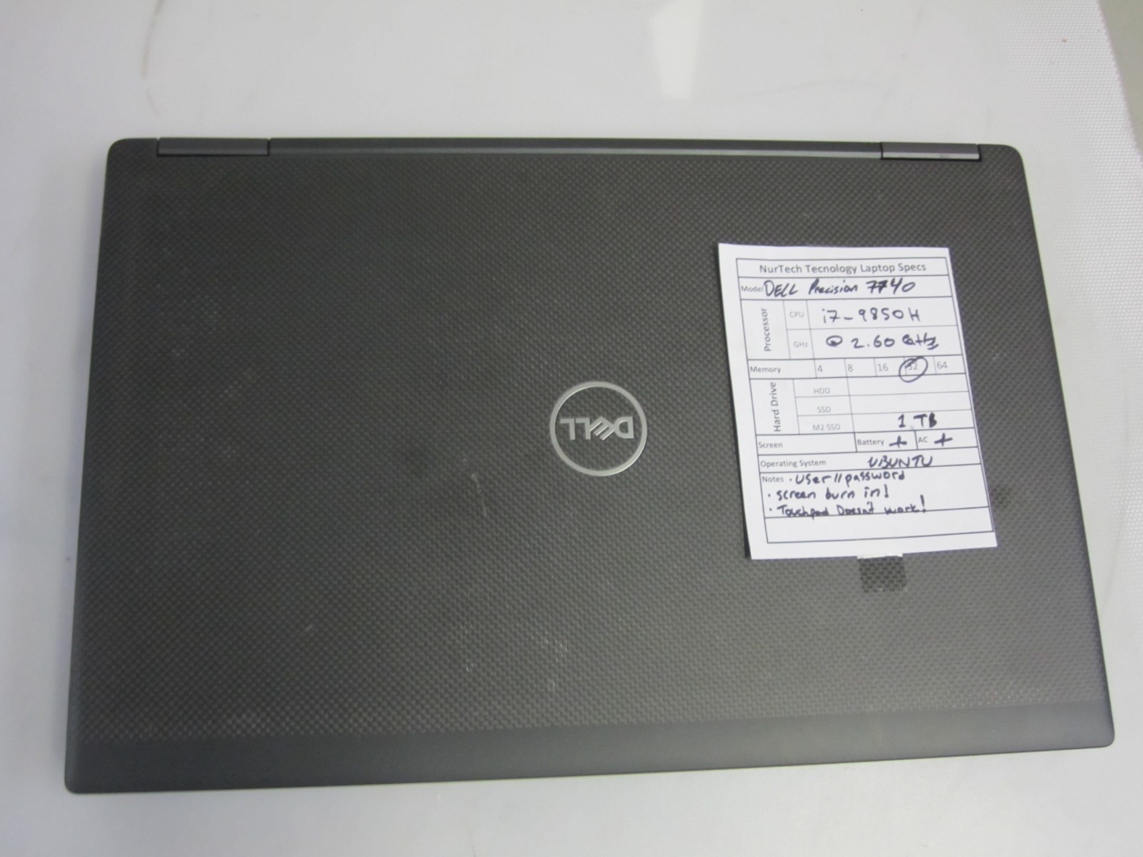 Dell Precision 7740 i7 9850H, 32GB, 2.60GHz 1 TB M2SSD UBUNTU LAPTOP READ