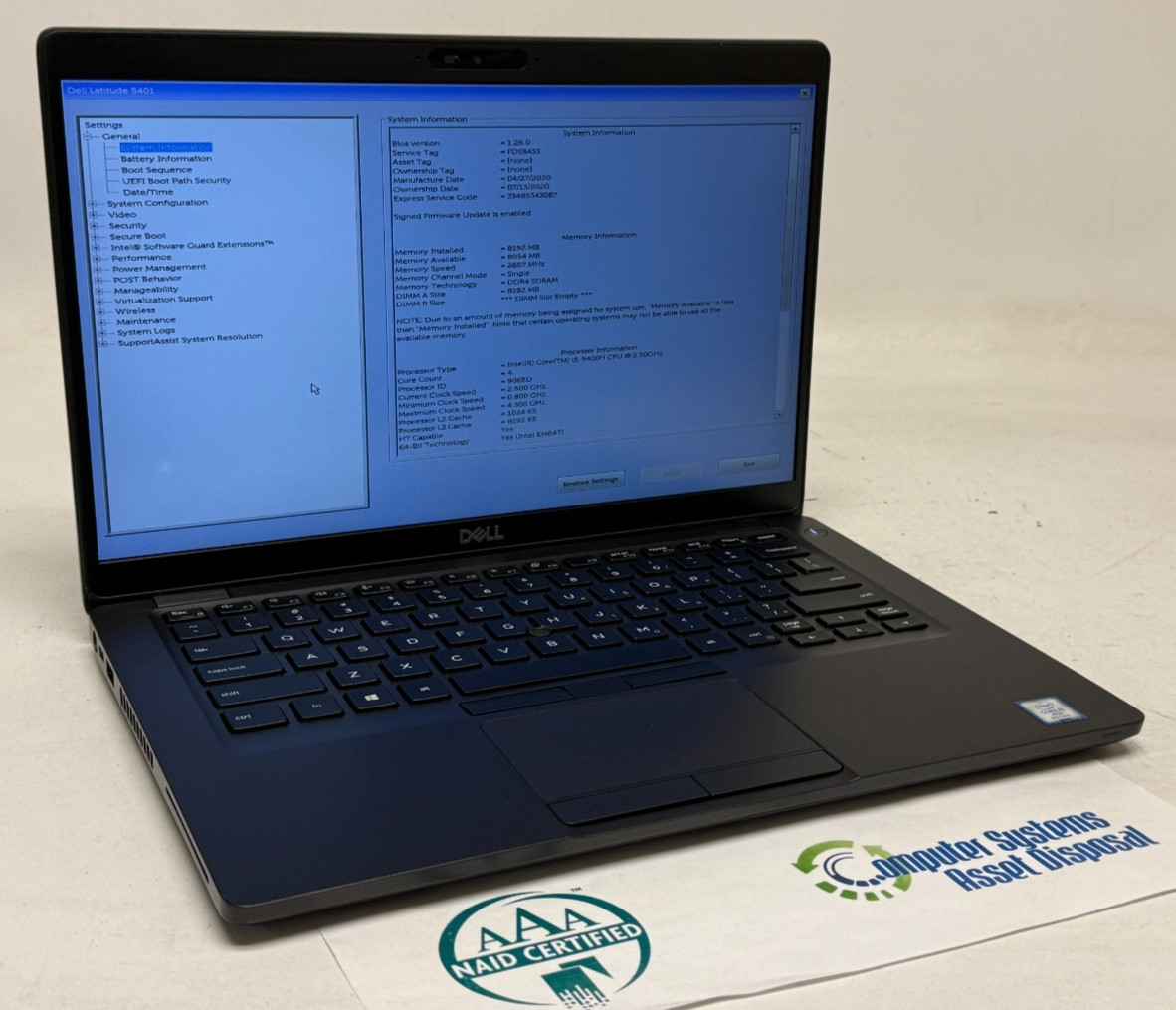 Dell Latitude 5401 14″ (i5-9400H 2.50GHz – 8GB RAM – 256GB SSD – Win11Home)*