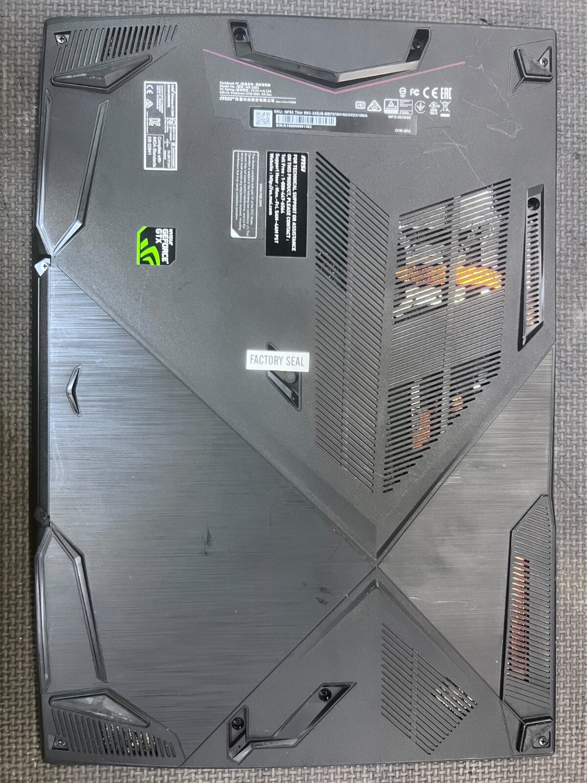MSI GF63 9SC i7 9750H 512gb SSD 16GB RAM GTX 1650