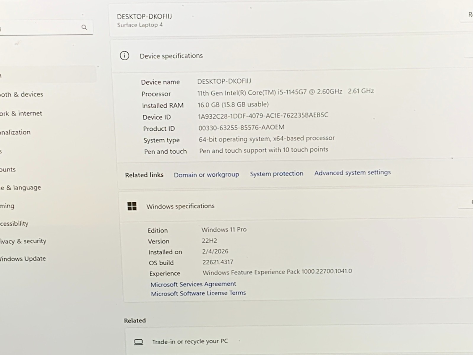 Microsoft Surface Laptop 4 i5-1145G7 2.6GHz 16GB 128GB NVMe W11P Mod. 1951