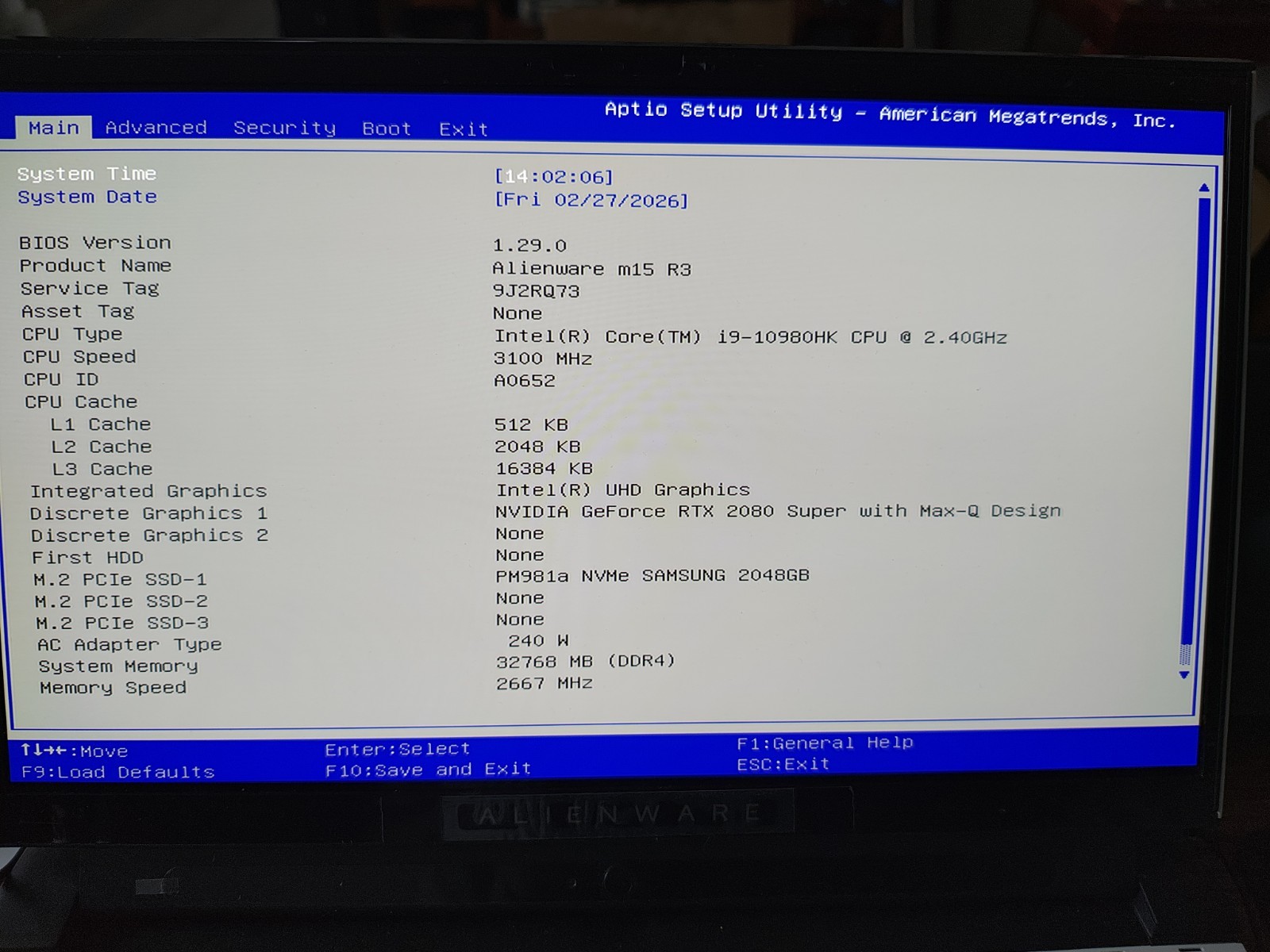 Alienware M15 R3 I9 32gb Rtx 2080