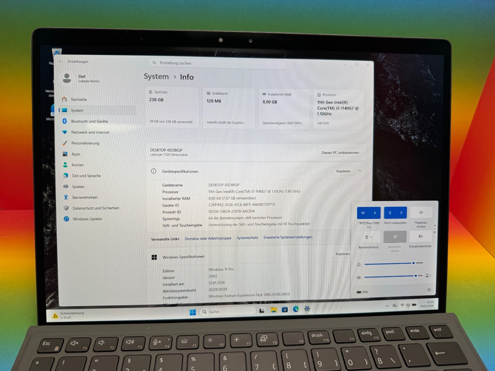 Dell Latitude 7320 2-in-1 LTE eSIM i5-1140G7 8GB 256GB 13″ DE Win11Pro FID ST FP