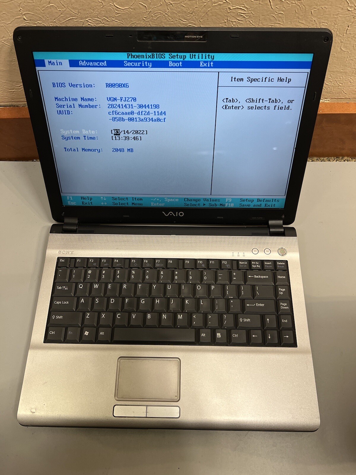 Sony VAIO PCG-7K1L 2GB RAM 100GB HDD BIOS TESTED