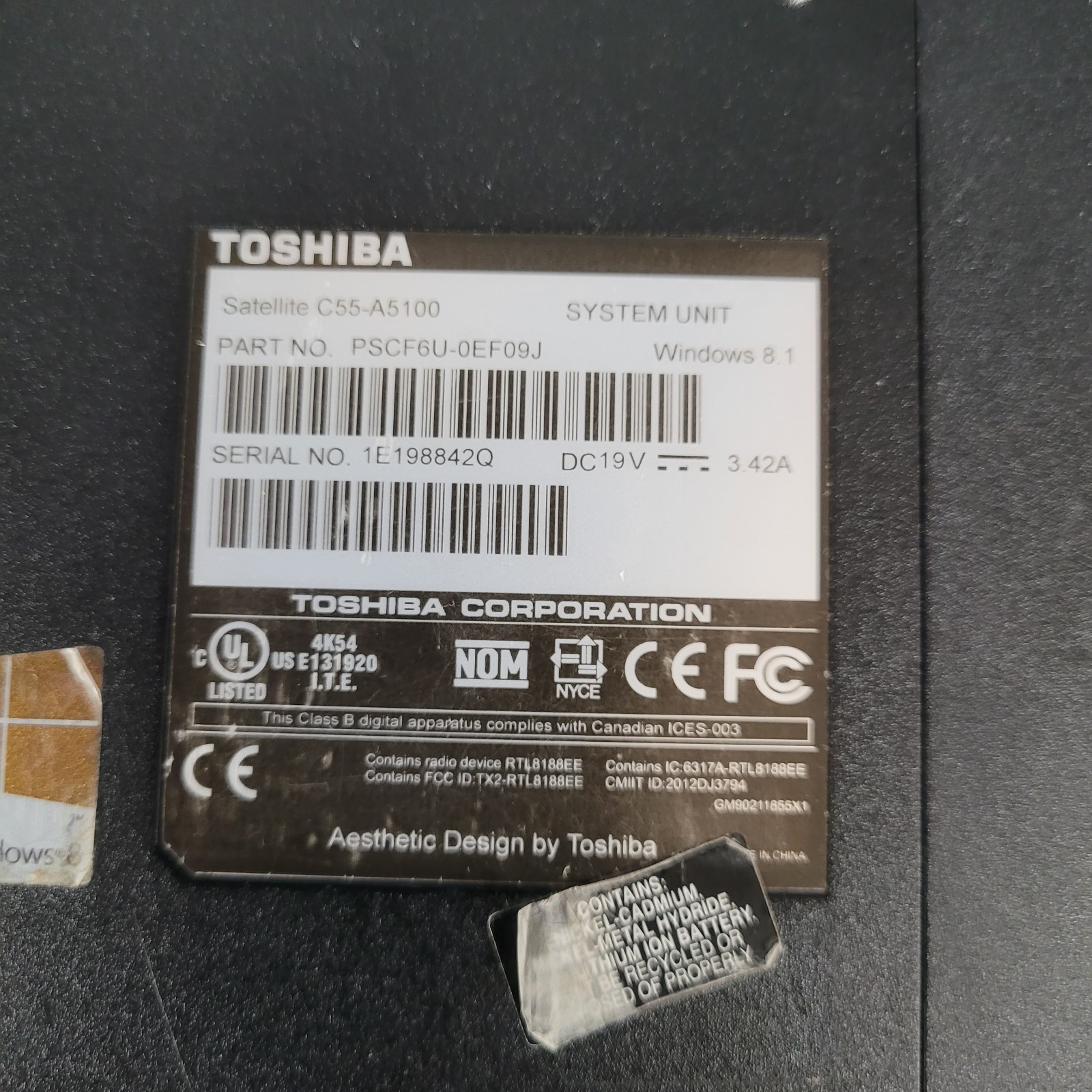 Toshiba Satellite C55-A5100 Intel i3 -3120M@2.50 GHz / 6GB RAM/ 750 GB HD Win 10