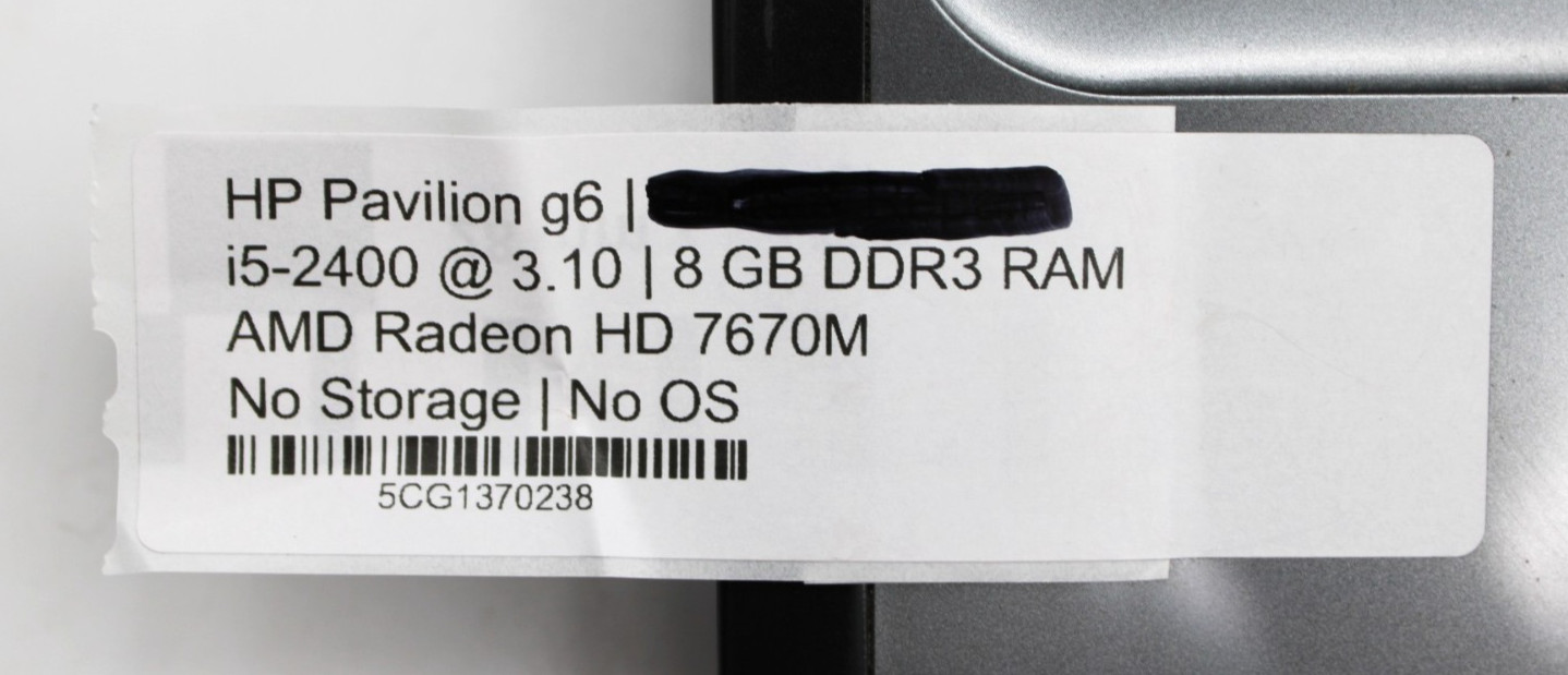 HP Pavilion G6 i5-2400@3.10GHz 8GB DDR3 NO STORAGE OR OS *USED/TESTED*