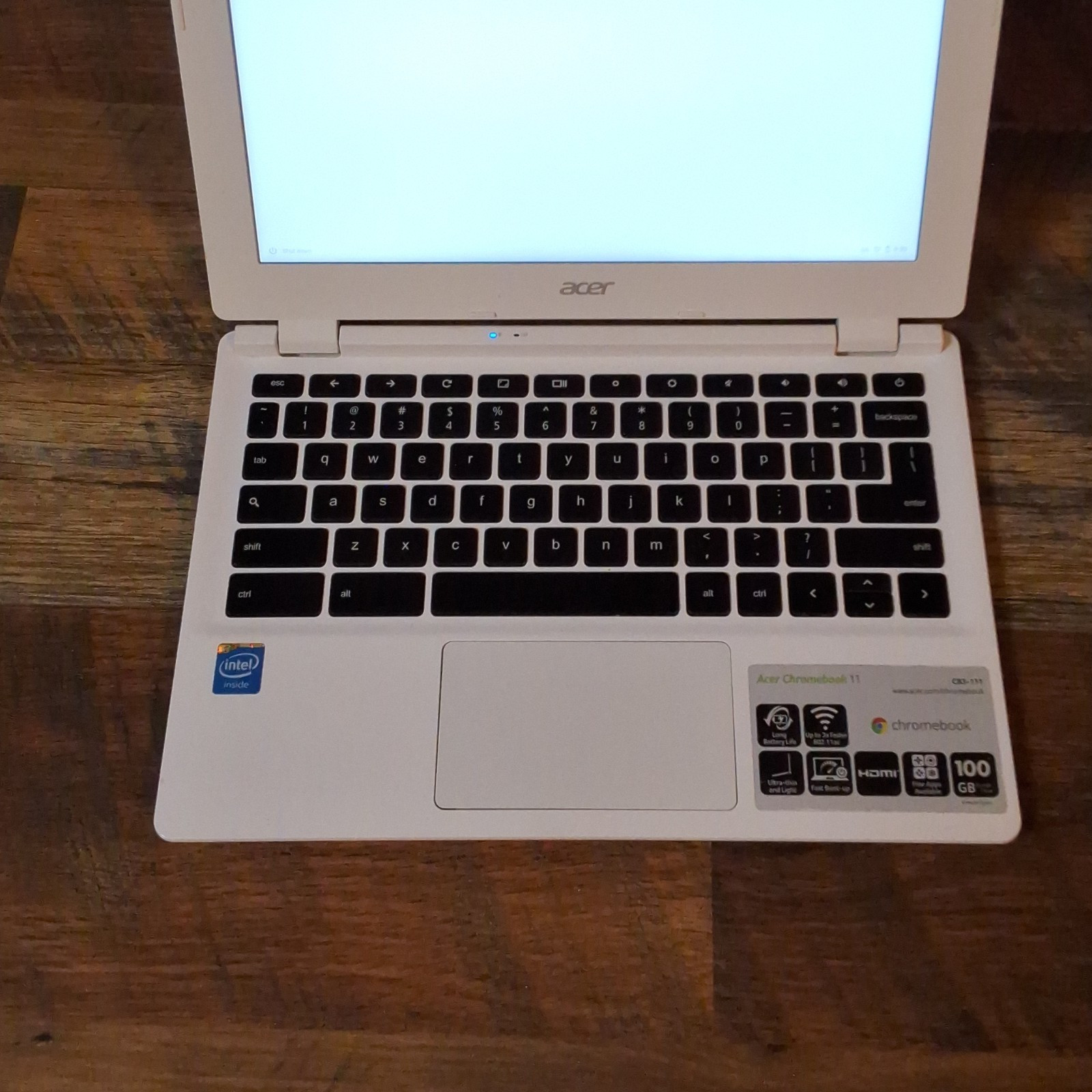 Acer Chromebook 11 11.6in White Laptop Chrome OS Intel Celeron
