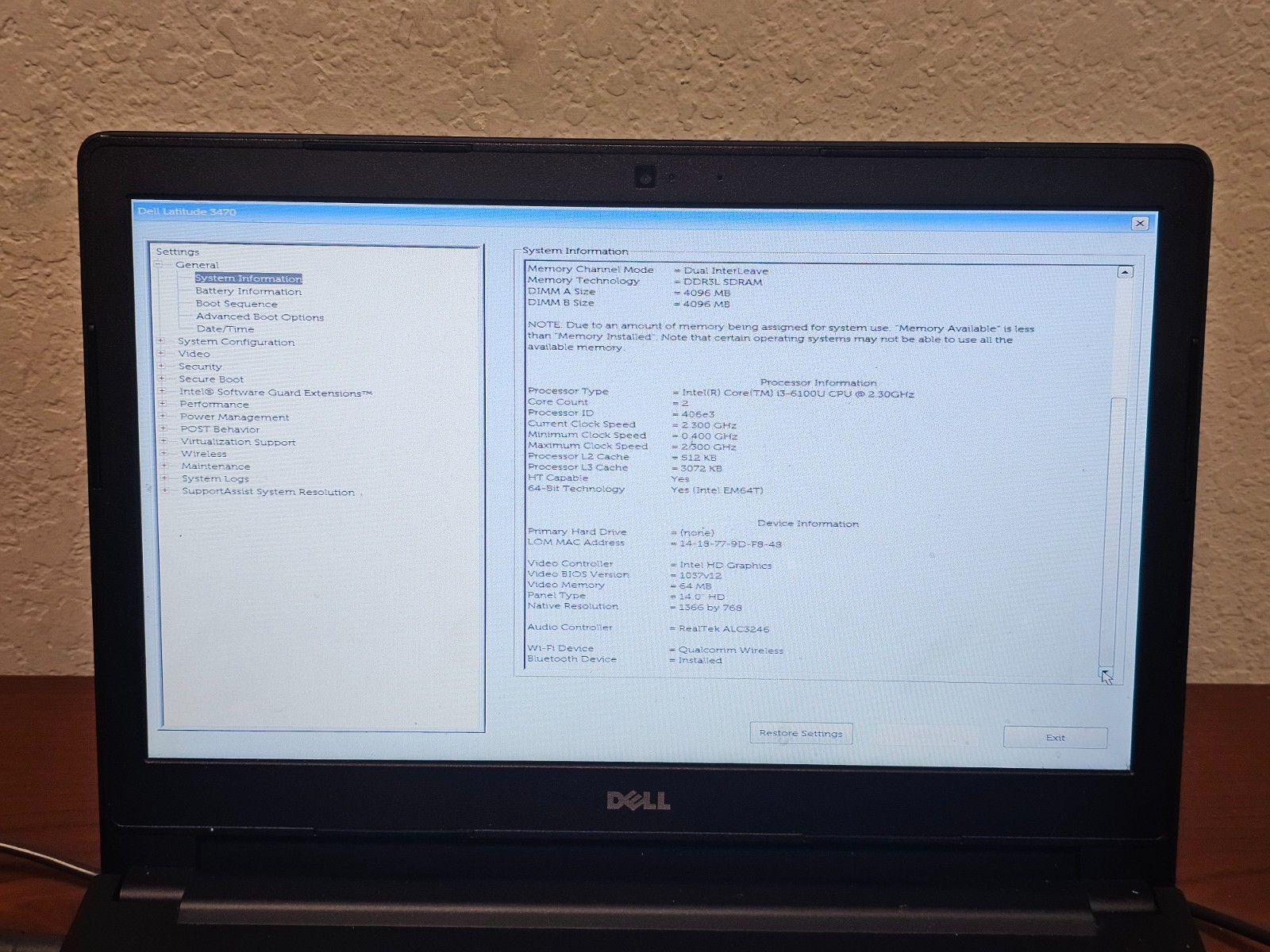 DELL Latitude 3470 Laptop (14″, i3-6100U, 8 GB/No HDD, No OS) – READ!
