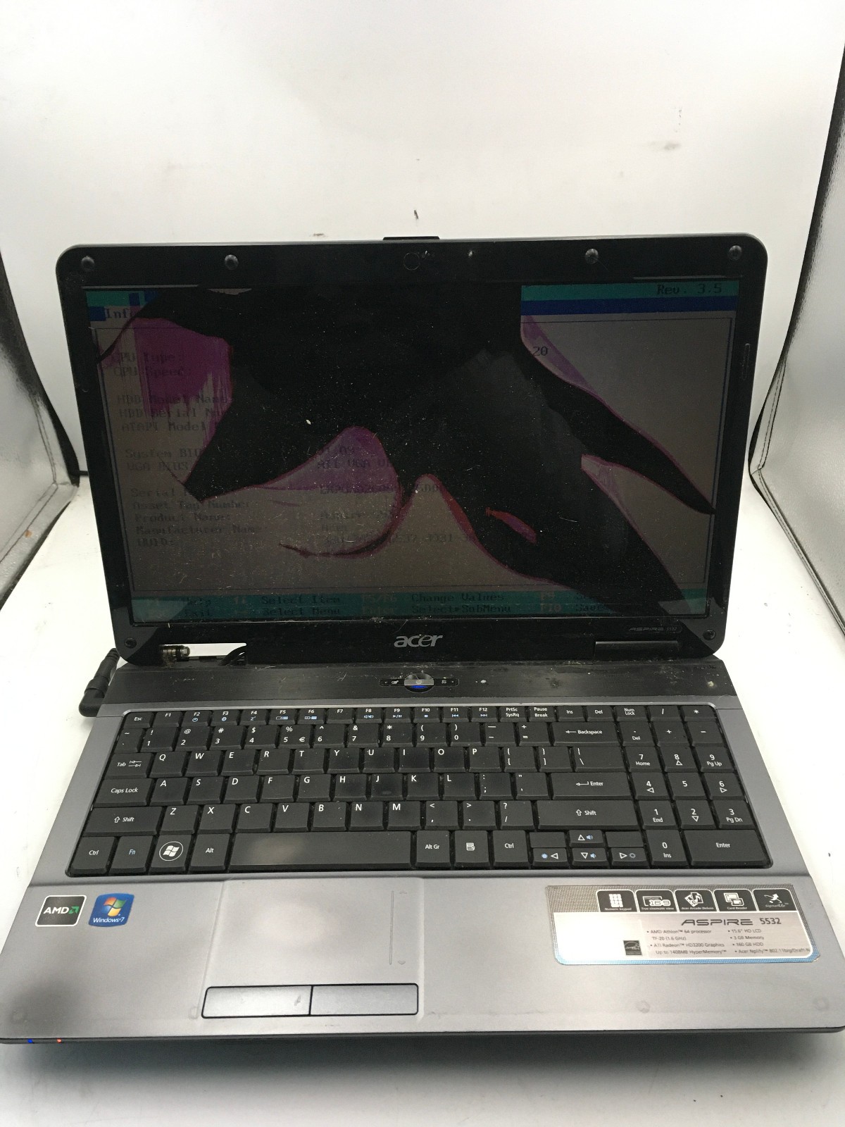 ACER ASPIRE 5532 – FOR PARTS/BROKEN LCD – AMD ATHLON 64 – 3GB RAM -READ DESC- BB