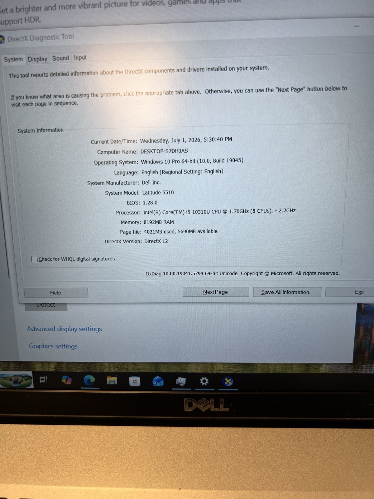 Dell Latitude 5510 | Intel Core i5-10310U | 8GB RAM | 250 GB SSD | No Charger