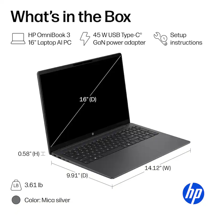 HP OmniBook 3 16″ 2K Touchscreen Laptop Intel Core Ultra 7 / 16GB / 512 SSD New