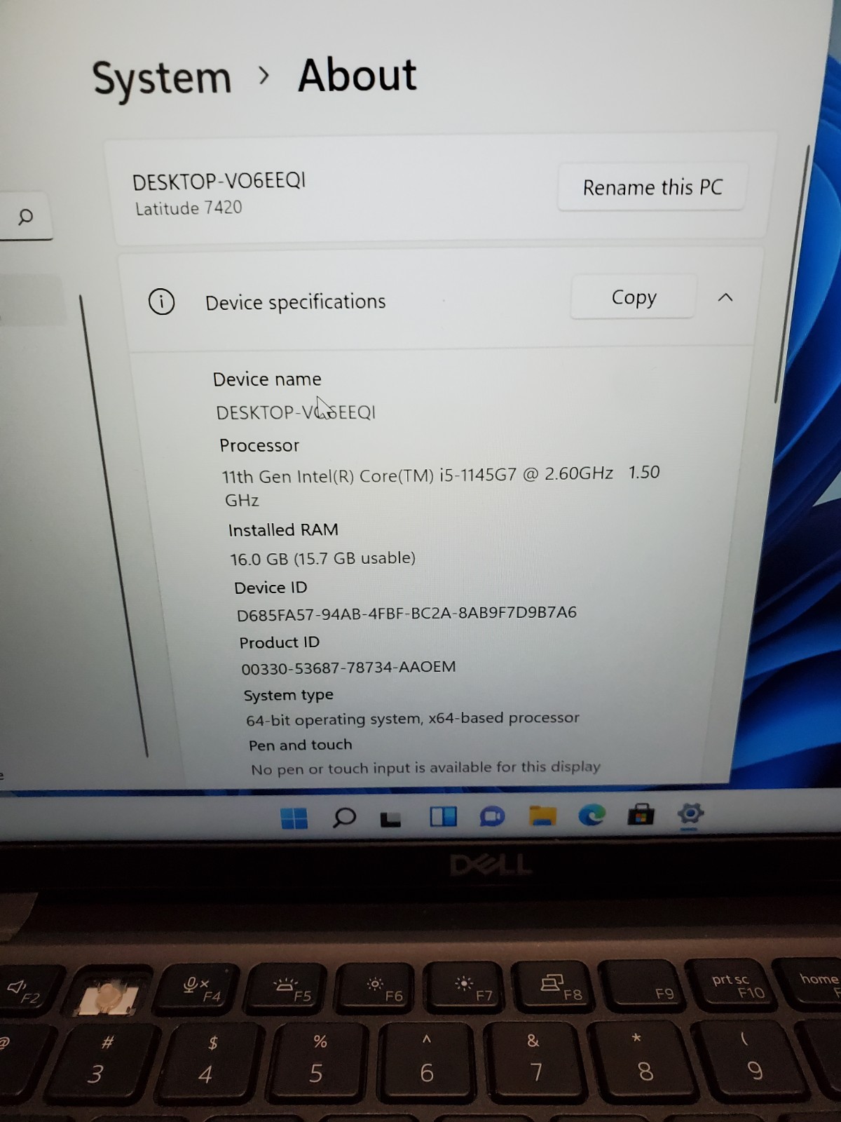 Dell Latitude 7420 14″ Laptop i5-1145G7 2.60GHz 16GB 256GB SSD Win11 #69
