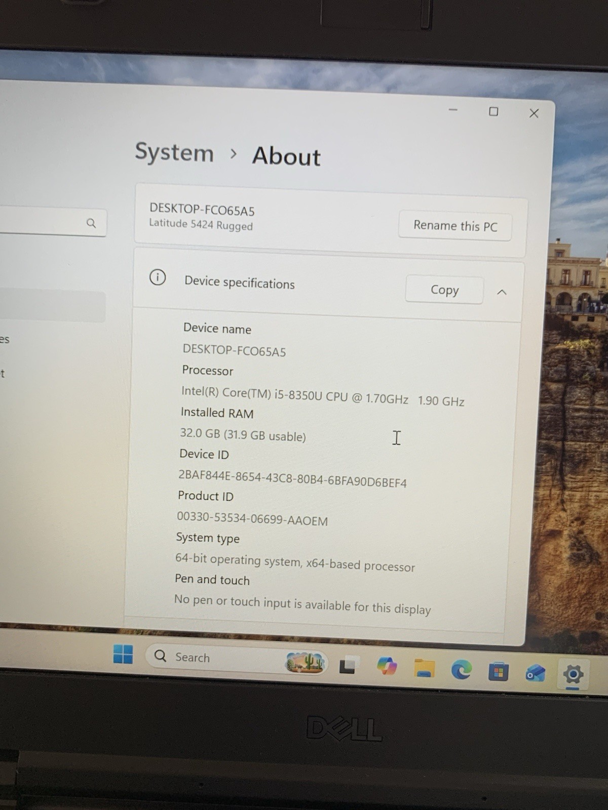 Dell Latitude 5424 Rugged 14″ Core i5-8350U 1.70 GHZ 32 GB RAM 256GB SSD Good