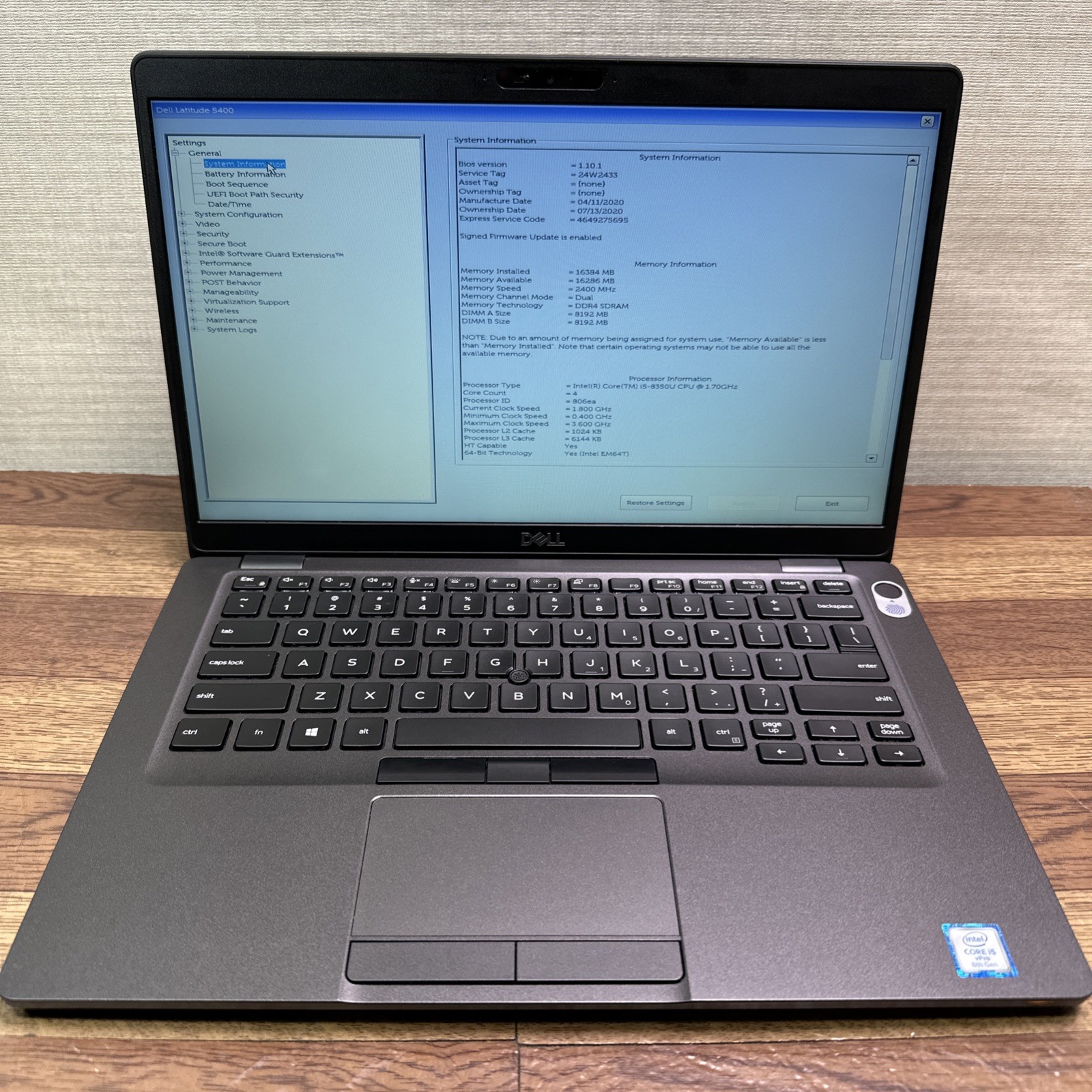 Dell Latitude 5400 14” Core i5-8350U 1.70GHz 256GB SSD 16GB RAM DDR4