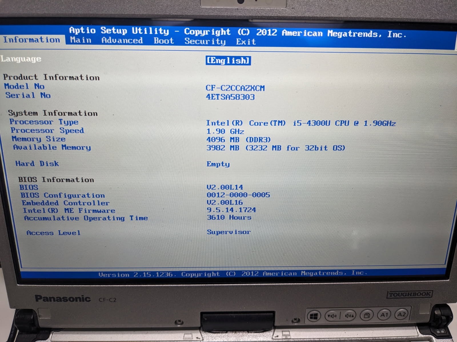 Panasonic CF-C2 MK2 4th Gen Core i5 4GB RAM 180GB WIN 10 PRO ** READ**