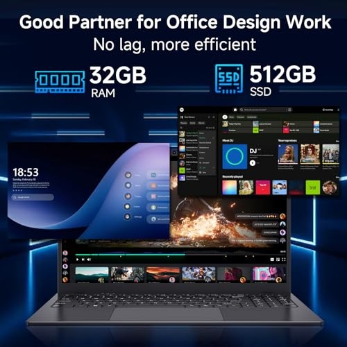 Laptop, 15.6 Inch Laptops – 32GB RAM 512GB SSD, Pentium 6500Y Processor (Up to