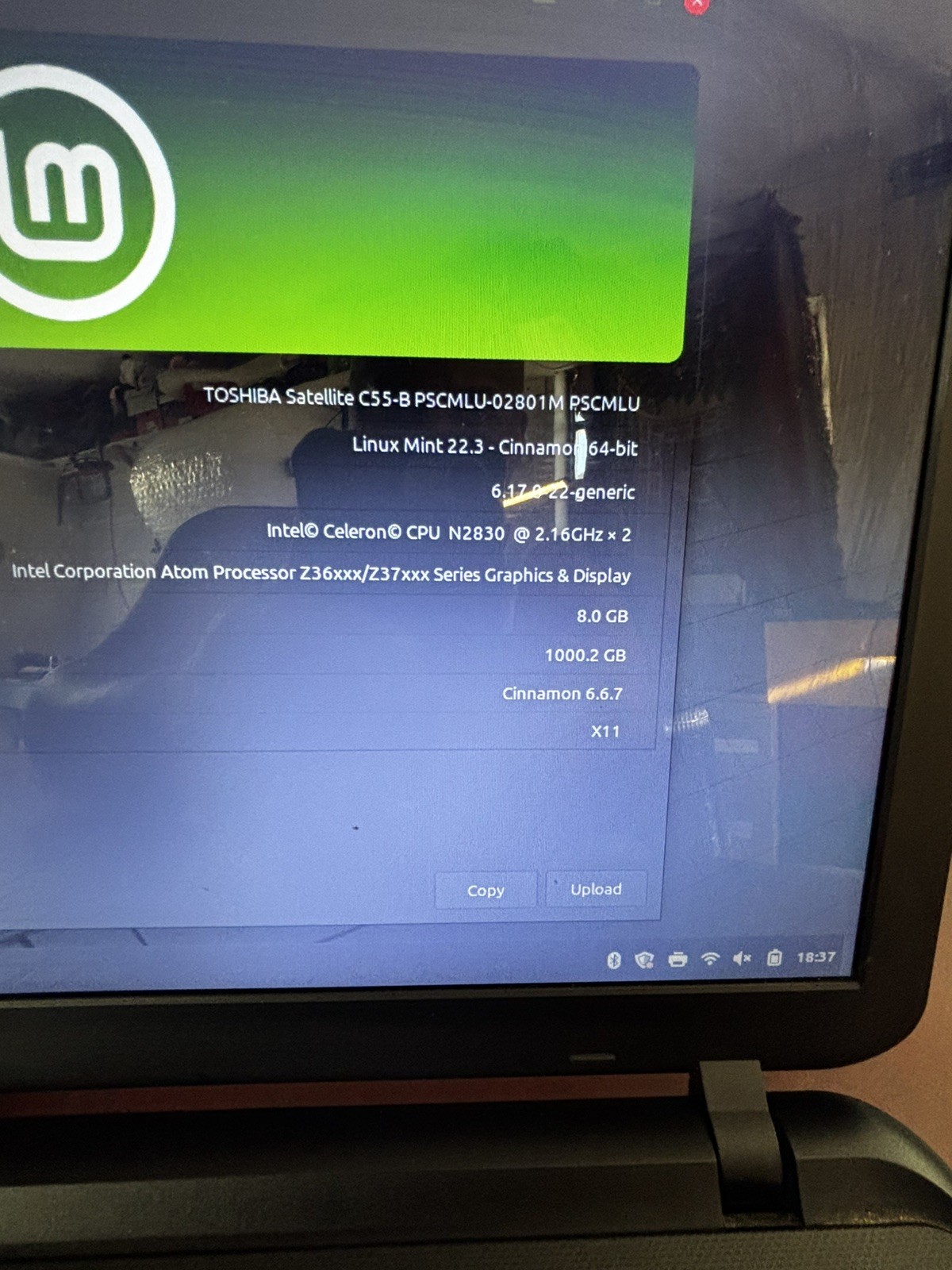Toshiba Satellite C55-B5299 15.6″ Laptop Celeron 8GB RAM 1TB HDD Linux Mint