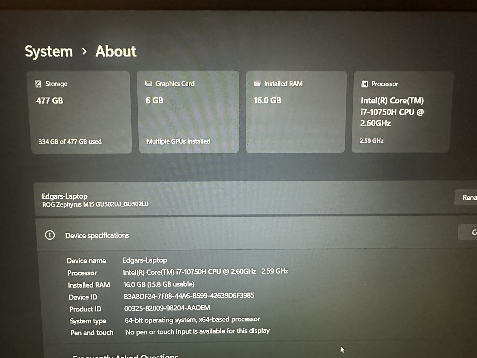 ASUS ROG Zephyrus M15 GU502