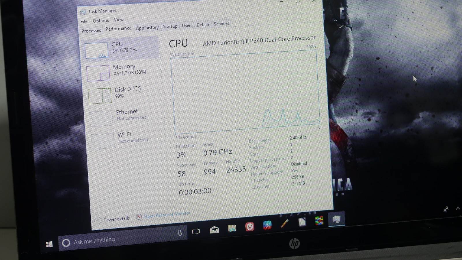 HP G62 Notebook AMD Turion II P540 6GB Ram 300BG HDD Windows 10 Budget Laptop