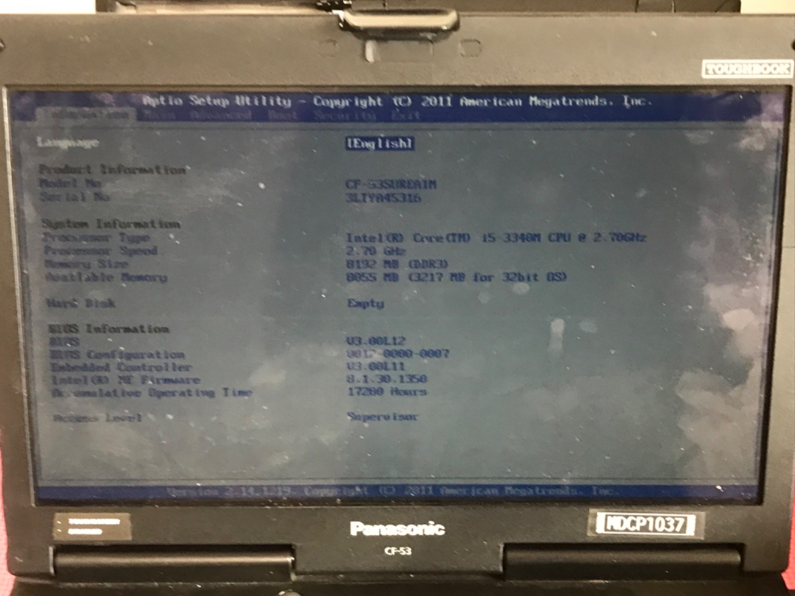 4 Panasonic Toughbook CF-53 i5-3340M 2.7GHz 8Gb NO HD/ Caddy MK3 53SUREA1M #34
