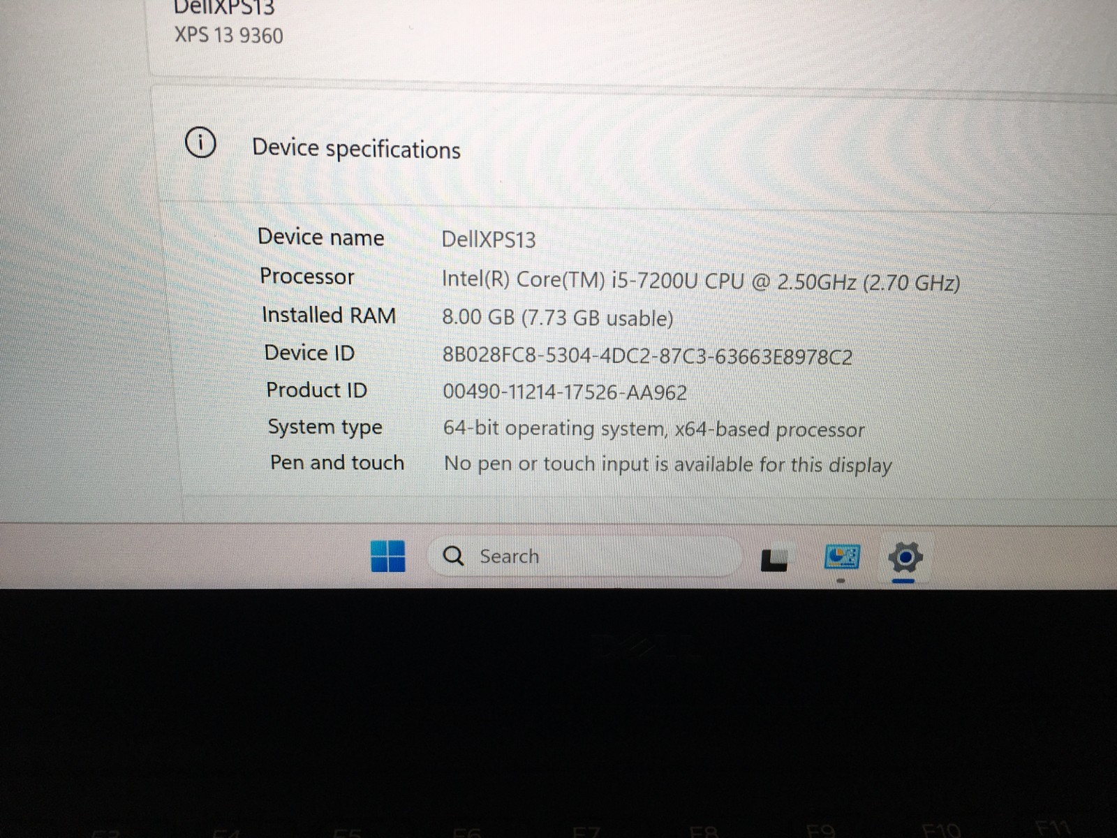 Dell XPS 13 Intel i5-7200U 2.5GHZ, 256GB NVMe, 8GB RAM, Win11 Office 2024