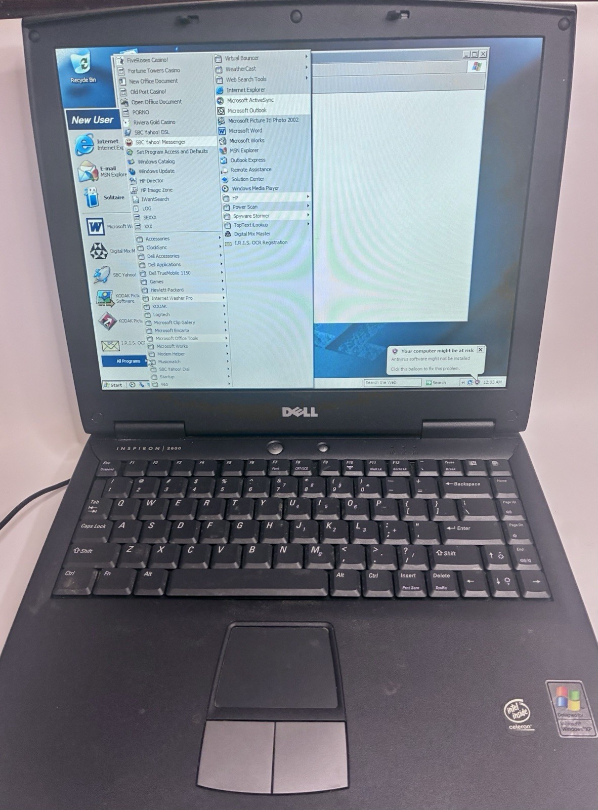 Dell Inspiron 2600 Vintage Gaming Laptop Intel Celeron Windows XP w/ Charger