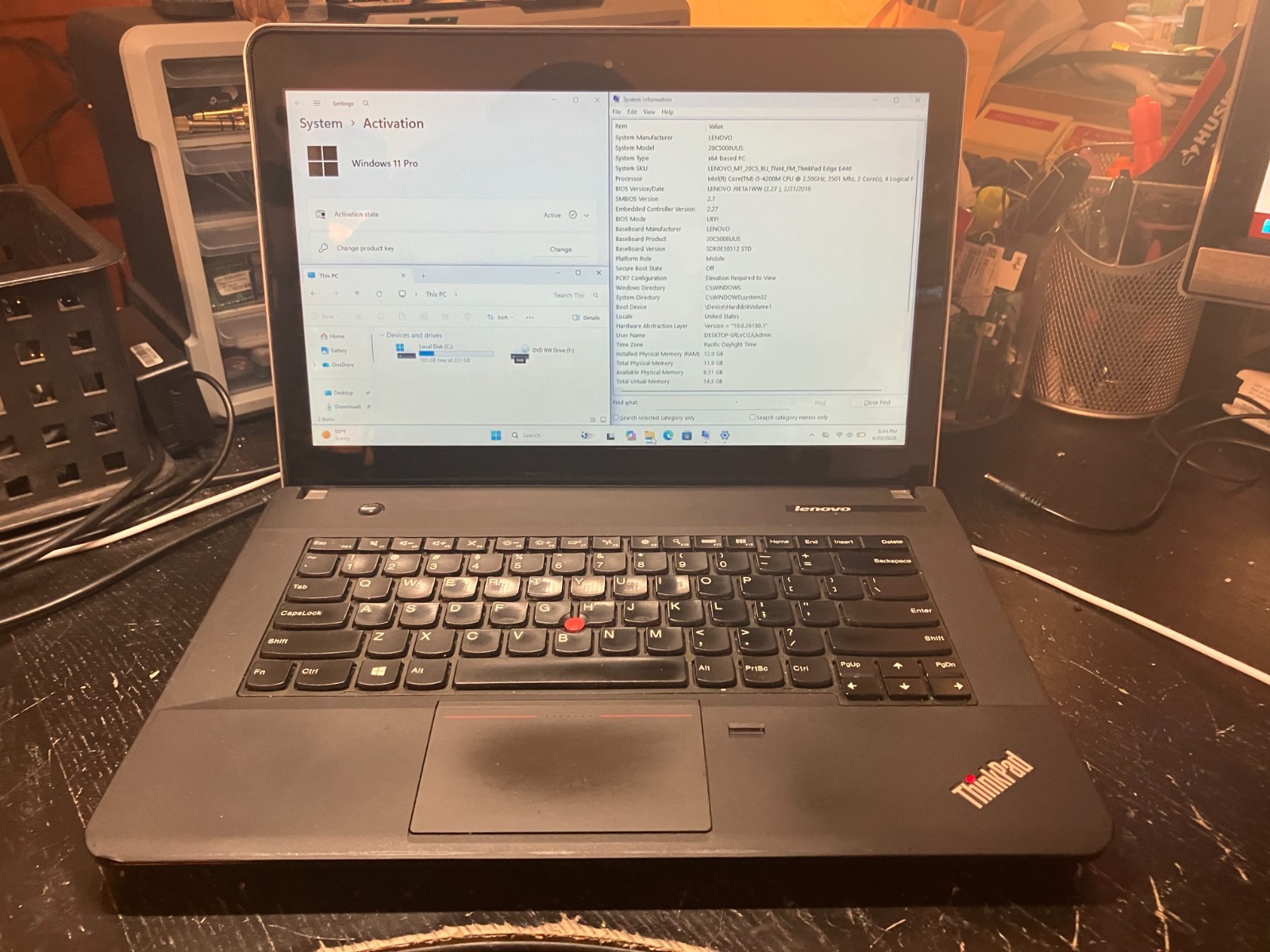 Lenovo ThinkPad E440 14″ Laptop i5 2.5GHz 12GB RAM 240GB SSD Win 11 Wifi Touch