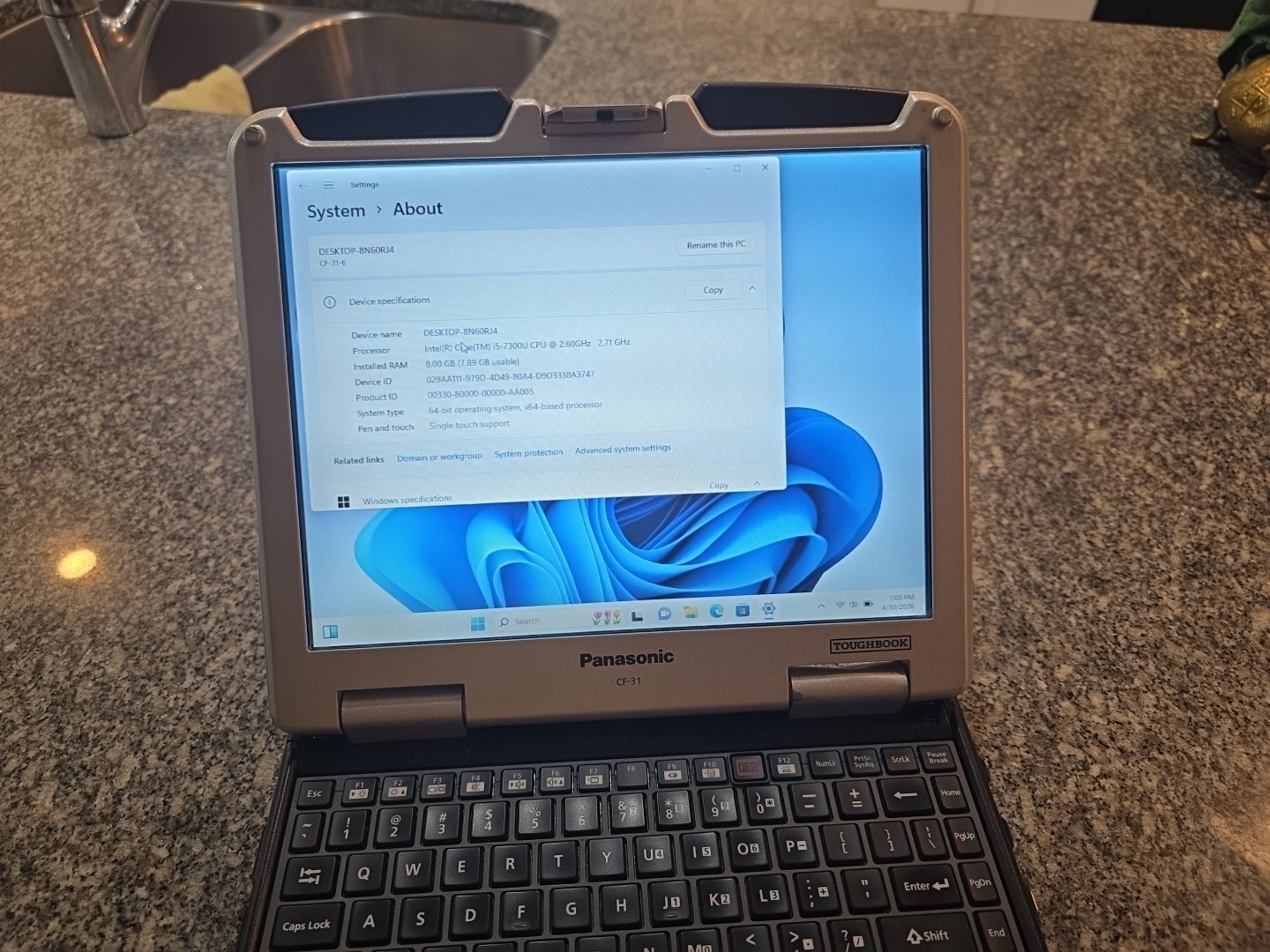 Panasonic Toughbook CF-31 MK6 i5-7300U 8GB 256GB SSD 4G GPS Rugged Laptop