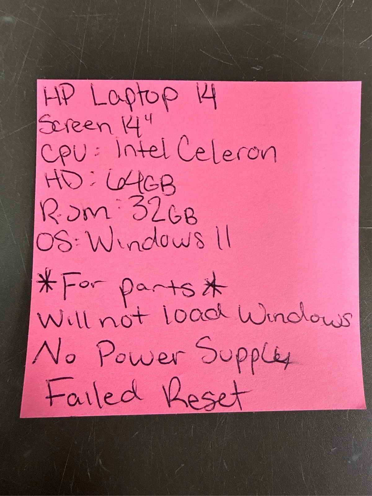 HP 14″ Laptop, Intel Celeron N4120 *For Parts*