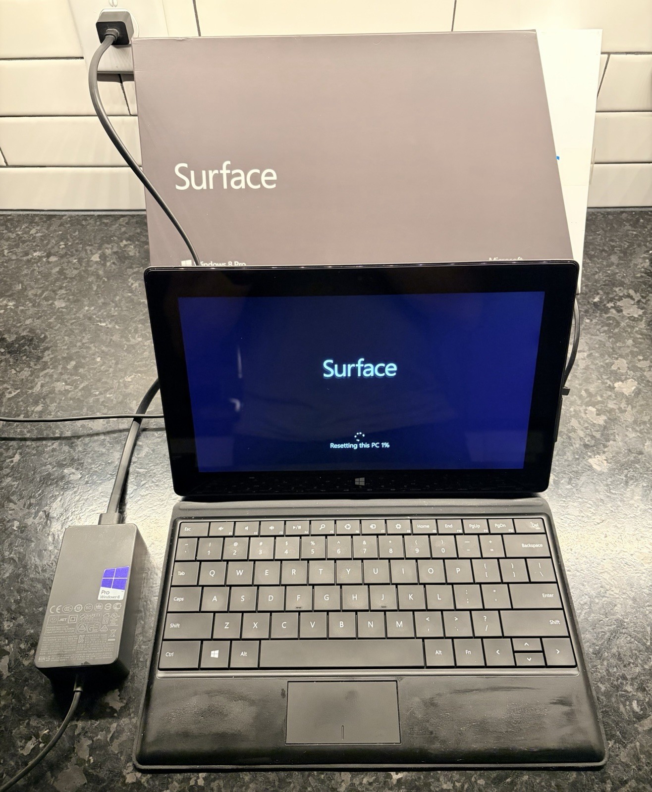 Microsoft Surface Pro 1 (1st Gen) with Keyboard, Pen, Power Adapter, and Box