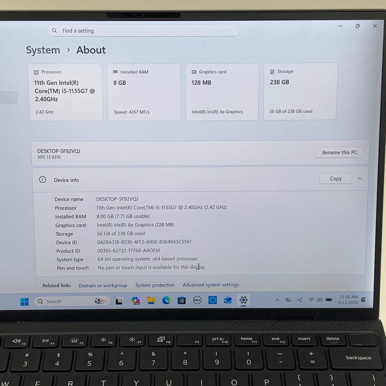 Dell XPS 9310 13.4″ i5-1135G7 2.4GHz 8GB RAM 256GB SSD