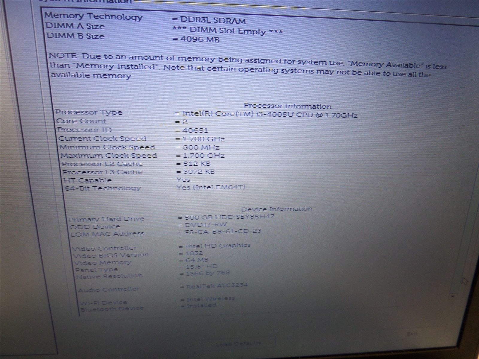 Dell Vostro 3558 15″ Laptop w/ i3-4005U 1.7GHz CPU 4GB RAM – No HDD/OS