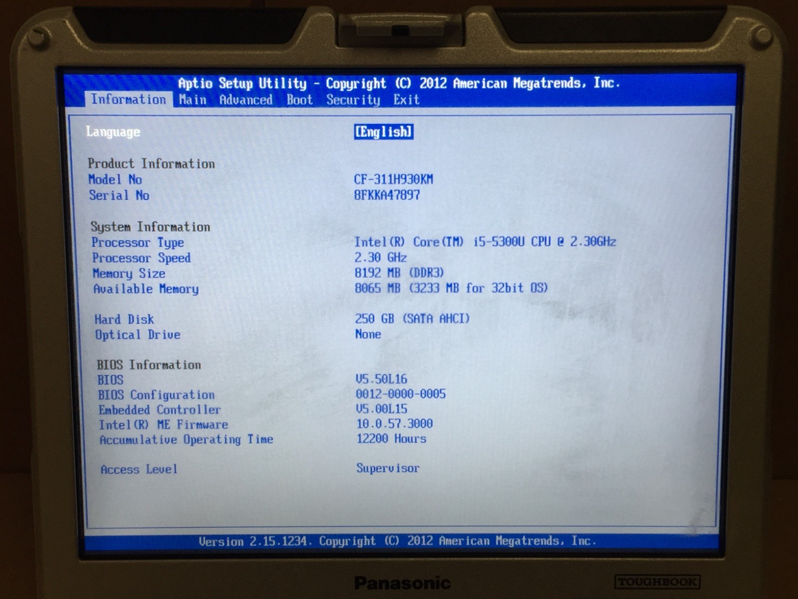 Panasonic Toughbook CF-31 MK5 i5-5300U 8GB RAM 256GB SSD Touch GPS DVDRW w/AC