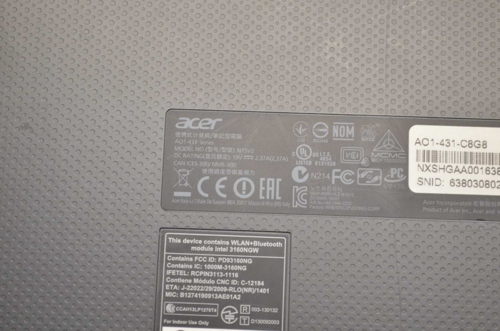Acer Aspire One Cloudbook 14 AO1-431-C8G8 14″ Celeron N3060 2GB 32GB NO OS PARTS