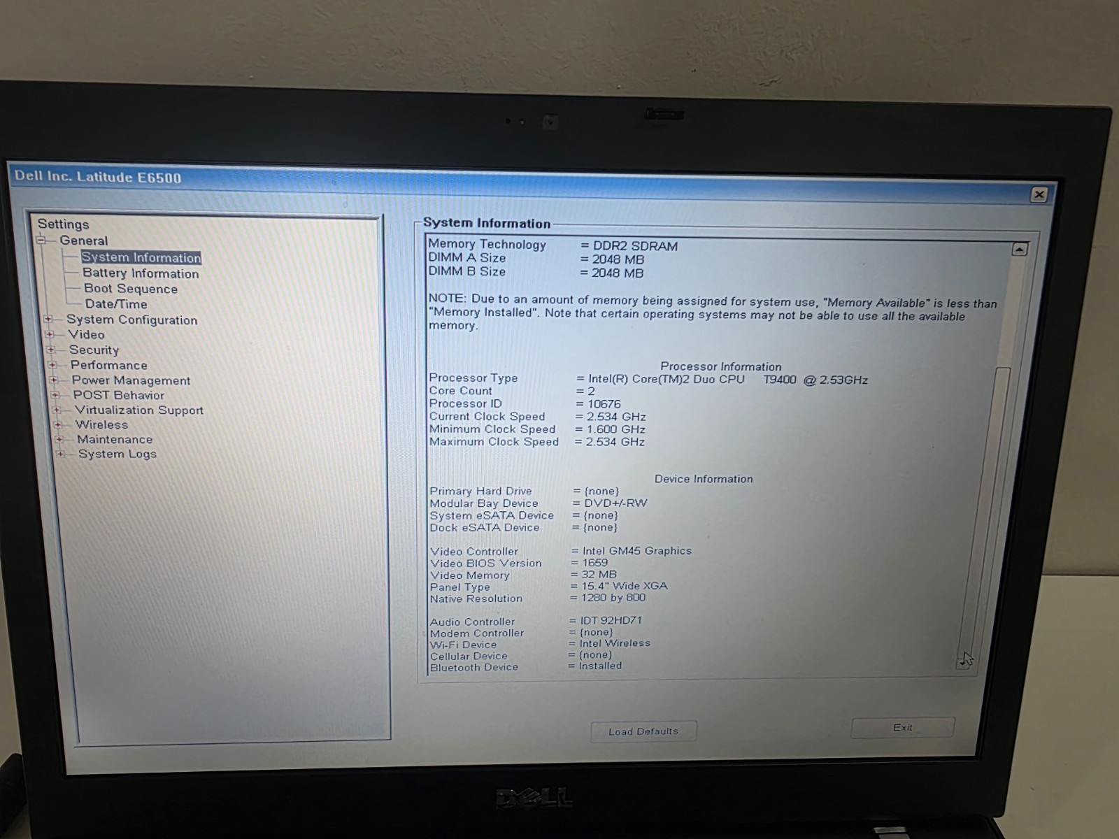 Vintage Dell Latitude E6500 Intel Core2 Duo CPU T9400 4GB Webcam Bluetooth