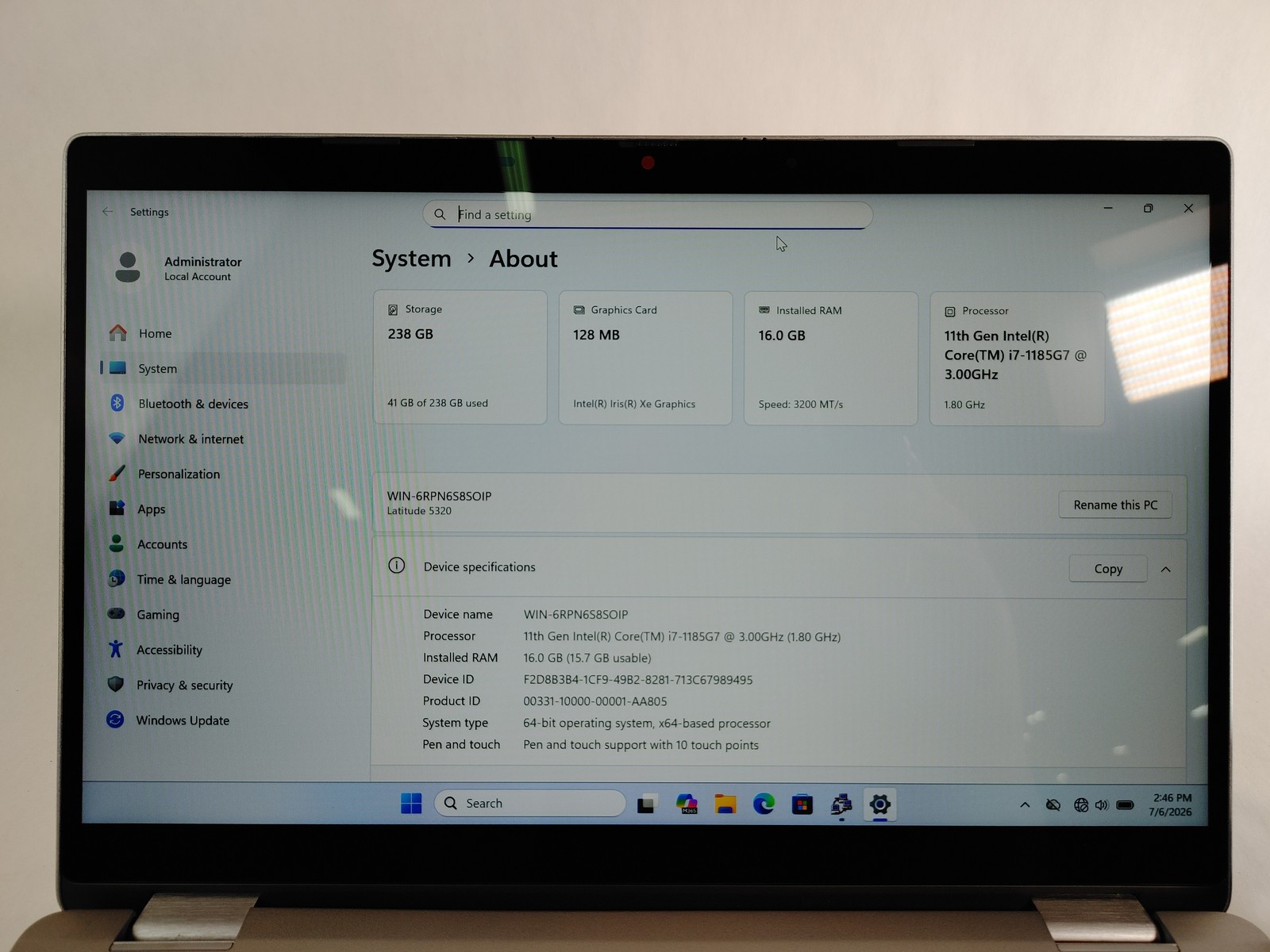 Dell Latitude 5320 Core i7-1185G7 3.00 GHz 16 GB DDR4 256 GB NVMe Windows 11 Pro