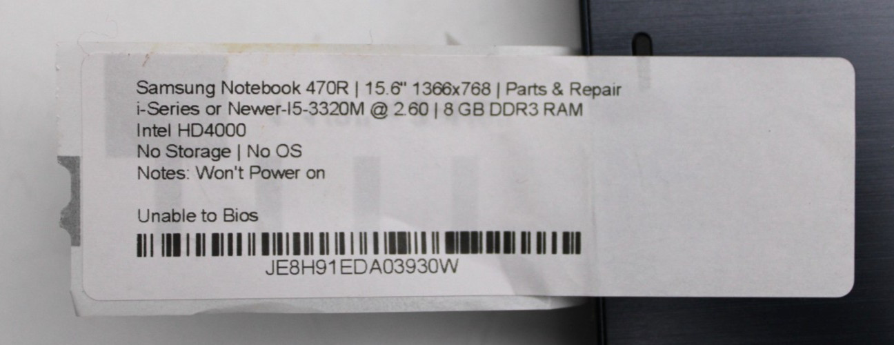 Samsung Notebook 470R i5-3320@2.6GHz 8GB RAM NO Storage/OS *PARTS/READ*